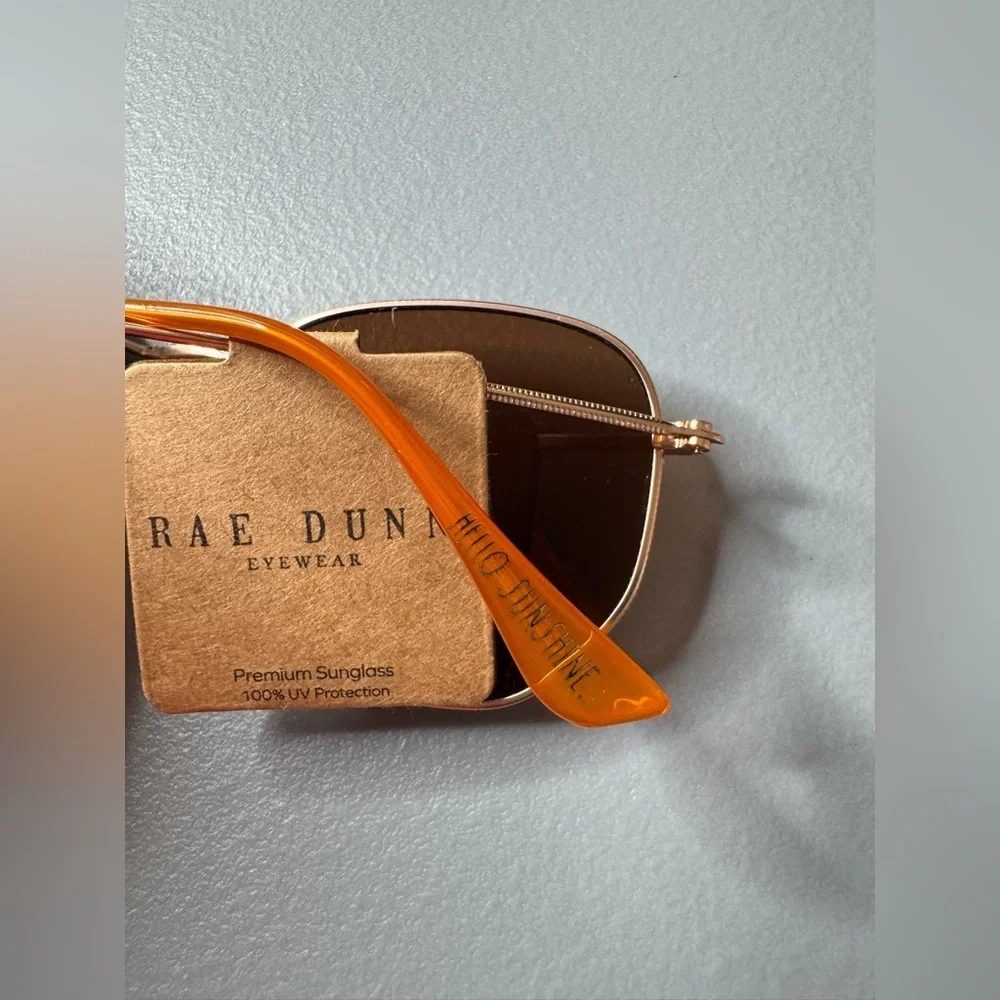 Rae Dunn Orange Brown and gold ton metal frame Sunglasses